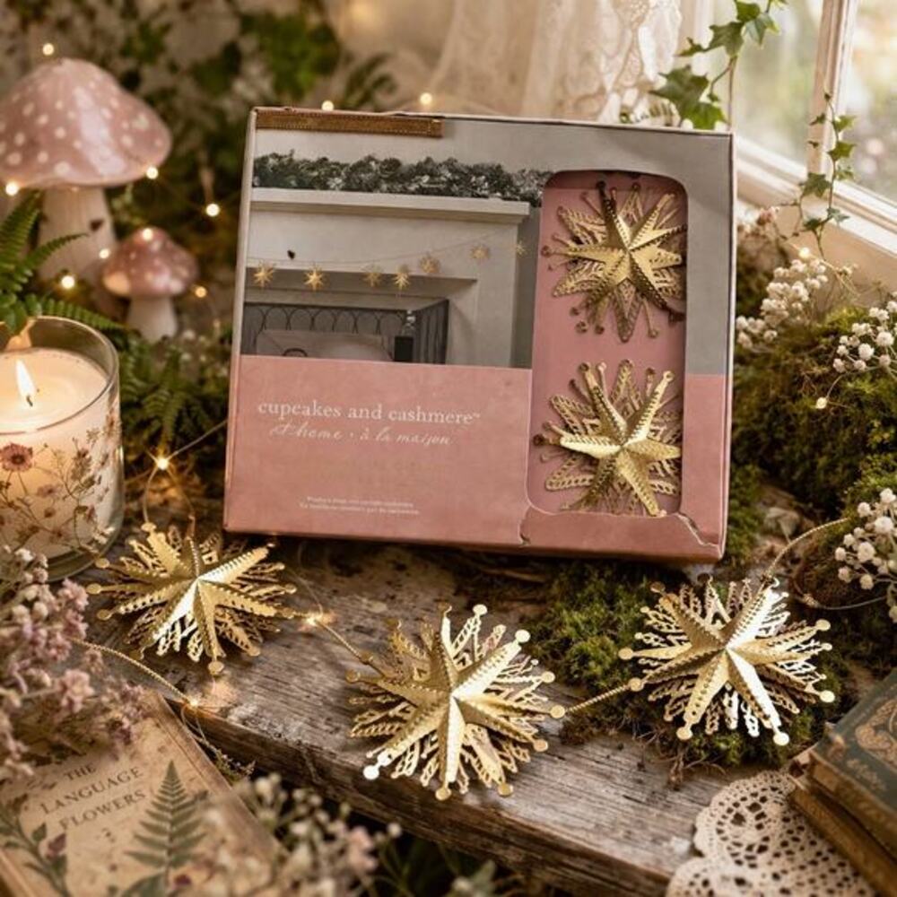 Cupcakes & Cashmere Gold Snowflake Garland Cottagecore Decor